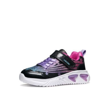 GEOX ASSISTER ΠΑΙΔΙΚΑ SNEAKERS ΑΝΑΤΟΜΙΚΑ ΜΕ ΦΩΤΑΚΙΑ ΜΑΥΡΑ  J56E9B0ASKNC0922 